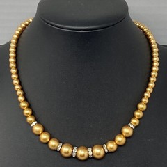 Gold Simulated Pearls Graduating Shiny Beads Rondelle Rhinestone Spacers 17″