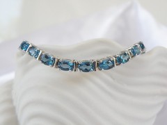New Sterling Silver 925 Natural Heated London Blue Topaz Tennis Bracelet Fits 7″