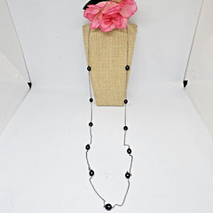 925 Sterling Silver Black Peacock Pearl Beaded Station Chain Necklace 40″ Long