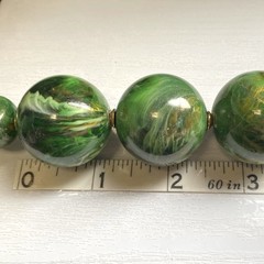Artisan Jumbo Marbled Gold Green Resin Beaded Necklace Golden Spacer Beads 107g