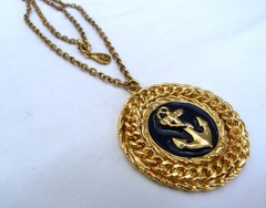 YOCHI NY DESIGNER ENAMEL NAUTICAL ANCHOR ROPE PENDANT CHAIN NECKLACE 30.75″ LONG