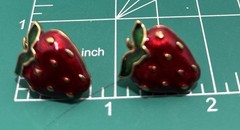 Red And Green Enamel Gold Tone Strawberry Post Earrings Very Good Condition