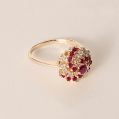 Vintage 14K Gold 0.60 Carats Ruby and 0.22 Carats Diamond Swirl Cocktail Ring