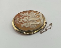 Herbert Bushell & Son Antique Cameo 9CT 9K Gold LARGE 2 1/8” X 1 5/8” Pin Brooch