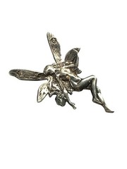 Vintage 925 Sterling Silver Fairy Brooch Pin Mythical Winged Woman Jewelry
