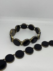 Antique Victorian Art Deco Sterling Silver Black Onyx Necklace Bracelet DAMAGED