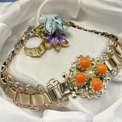 Vintage Opalite, Vtg Purple & Bluebird Charms on Vintage Book Chain Bracelet