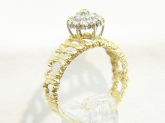 Beautiful Brutalist 14 K Gold Twig 19 Diamond Double Halo Sz 6.5 Cocktail Ring