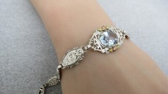 Antique Necklace Bracelet Silver Filigree Purple Stones Rose Gold Accent Flower