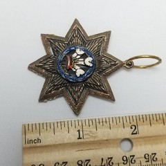 Vintage Prince of Wales Logo Enamel 8 Pointed Star Medallion Pendant Bronze Tone