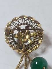 Vintage Tiny Blue Green Cabochon Gold Ton Brooch 2.5 Inch