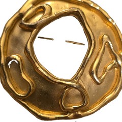 Brooch Gold Tone Brutalist Art Brooch Round C Lock Clasp