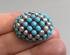 Antique Genuine Turquoise Pearl Ruby Gold or Filled Vintage Dome Oval Brooch Pin
