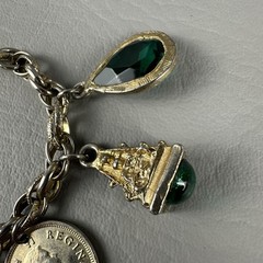 Vintage Charm Bracelet Gold Tone Glass Charms South Africa Coin 6.5″