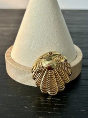 VTG Gold Tone Filigree Clam Shell Brooch w/Faux Pearl Art Deco Beach Sea Life