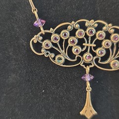 VTG Pididdly Links Brass Gold Tone Rhinestone Art Nouveau Necklace Kingston NY