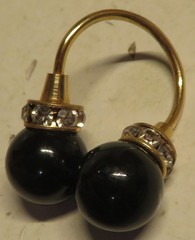 Vintage Gold Tone Rhinestone Black Onyx 2 Ball Dangle Charm Pendant Fashion 1.25