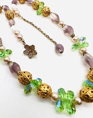 VENDOME Frosted Lavender Givre Glass Beaded Necklace Signed Vintage Jewelry