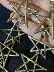 Vintage Shoulder Duster Earrings Gold Tone Open Star Link Dangles 6″ Clip On