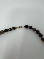 Vintage Single Strand Tigers Eye Beaded Necklace, Gold Tone Lobster Claw Clasp