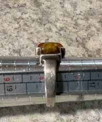 Vintage Amber Sterling Silver Ring Statement Rectangular Square Stone Size 7.75