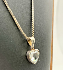 Vintage Faceted Clear Quartz Heart Set in Sterling Bezel on a 20″ Chain 9.5 Gr