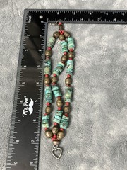 southwestern Style Bracelet Beaded Blue Red Stone triple Strand 7”￼