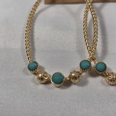 Plunder “Cara” Gold Tone Oval Hoop Earrings Twisted Wire Turquoise & Gold Beads