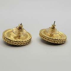 Vintage Signed Trifari Nautical Anchor Button Earrings Deep Red Enamel 1980s