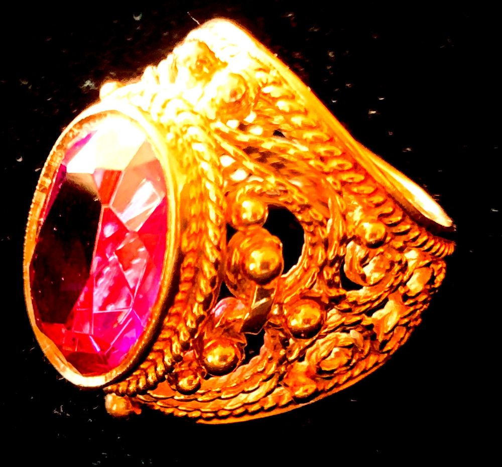 14K 583 Gold Ring Gemstone Vintage Made in Former USSR Size 16.5, Weight 12 g.