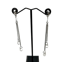 Vintage Womens Dangle Drop Beaded Chain Rhinstone Earrings 3″ Long
