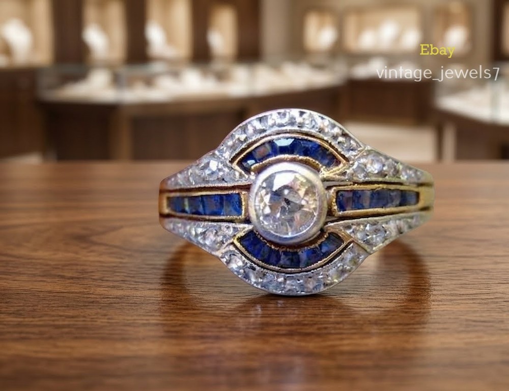 1.25CT Round Lab Created Diamond Vintage Art Deco Ring 14K Two-Tone Gold Finish