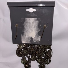 Retro Antiqued Bronze Tone Green Chandelier Dangle Earrings Glass Beads Filigree