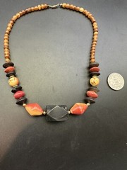 Vintage Crackled Bovine Horn Dyed Bone Wood Bead Necklace 19” Hook Clasp