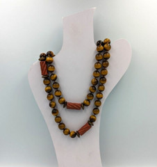 Tiger’s Eye Terracotta Jasper Beaded Necklace Vintage 32 In Long Silk Knotted