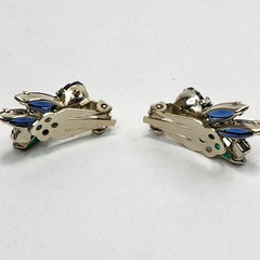 Vtg Juliana Margarita Navettes Blue Green Spray Brooch Pin Clip Earrings (READ)