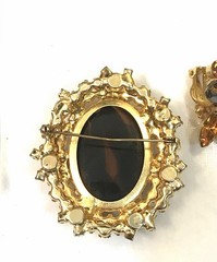 Book Piece Verified Juliana D&E Topaz Amber Tiered Cameo Brooch & Earrings