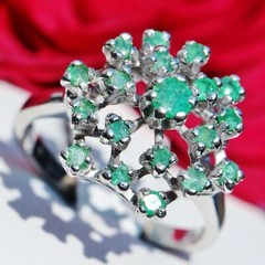 14k white gold sz 6.5 ring 1.00ct natural, treated emerald 1890s Italian 4.7gr