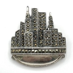 Vintage 925 Sterling Silver DBJ Marcasite New York City Skyline Brooch Pin