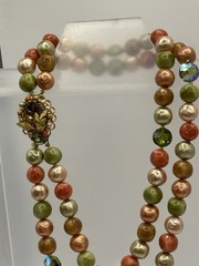 Exquisite Vintage Necklace & Earrings. Peridot, Coral, & Peach Colors W/ Gold .