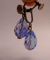 Vintage Blue Dangle Faceted Bead Screw Post Earrings