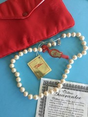 VINTAGE Faux Pearl Strand Necklace By Cultra 16” Includes Pouch, Tags & COA