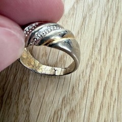 Vintage Sterling Silver 14K Gold Croissant Dome Ring Twisted Band Engraved