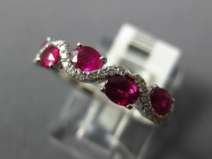 ESTATE 1.03CT DIAMOND & AAA RUBY 14KT WHITE GOLD 3D ROUND & OVAL SWIRL FUN RING