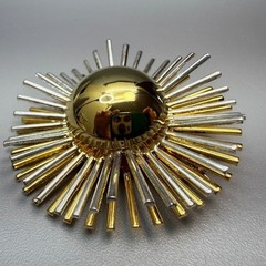Vintage Sunburst Starburst Mixed Metal Brooch 2″ Atomic Space Age Statement
