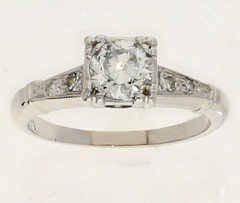 Vintage Diamond Engagement Ring .62CT Mine Cut 14K WG Size 4