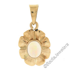 Vintage 14k Gold Oval Cabochon Bezel Set Jelly Opal Scalloped Pendant Charm