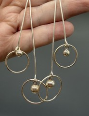 Vtg Sterling Silver 925 Long Modernist Dangle Earrings Abstract Spheres 4” Drop