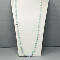Designer Glass Stone Necklace Blue Chip Teardrop Round Surface Coated Knotted 38