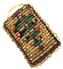 Vintage Handmade Glass Seed Bead Christmas Tree Holiday Pin / Brooch
